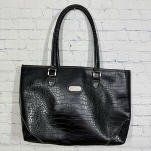 Bob Mackie Tote Large Faux Crocodile Leather Black Tote Bag Travel Tote